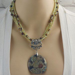 Kambaba Jasper & Sparkling Glass Necklace Set